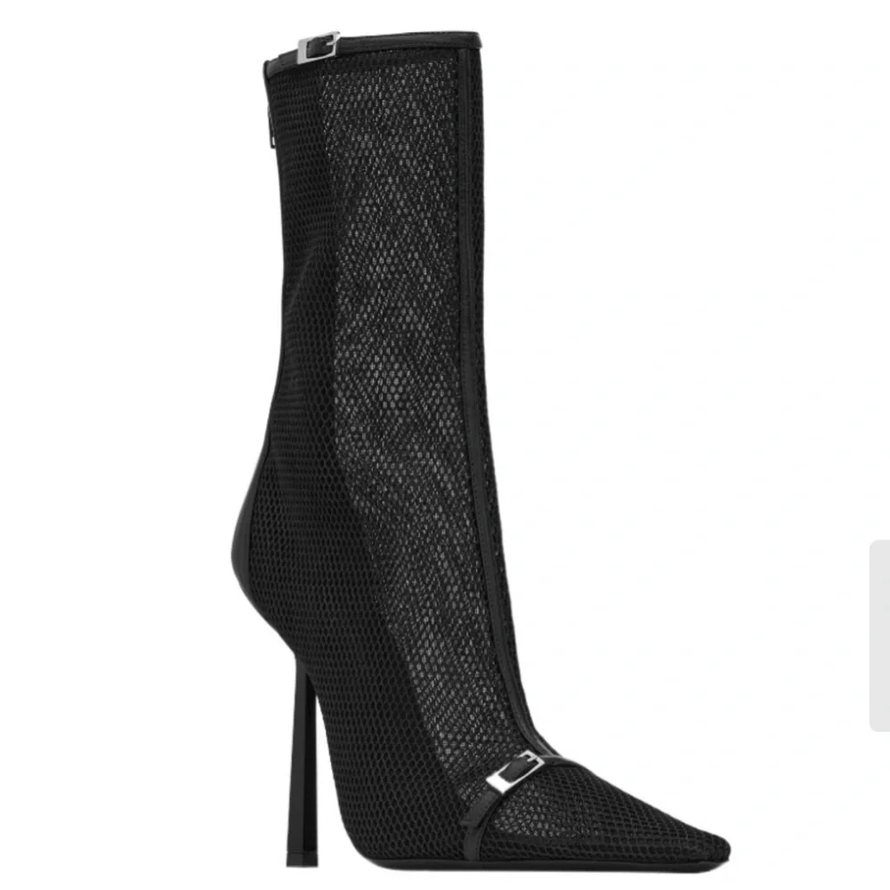New SAINT LAURENT Aston Pointed Toe Sock Bootie In Black Size 38 - Picture 8 of 9